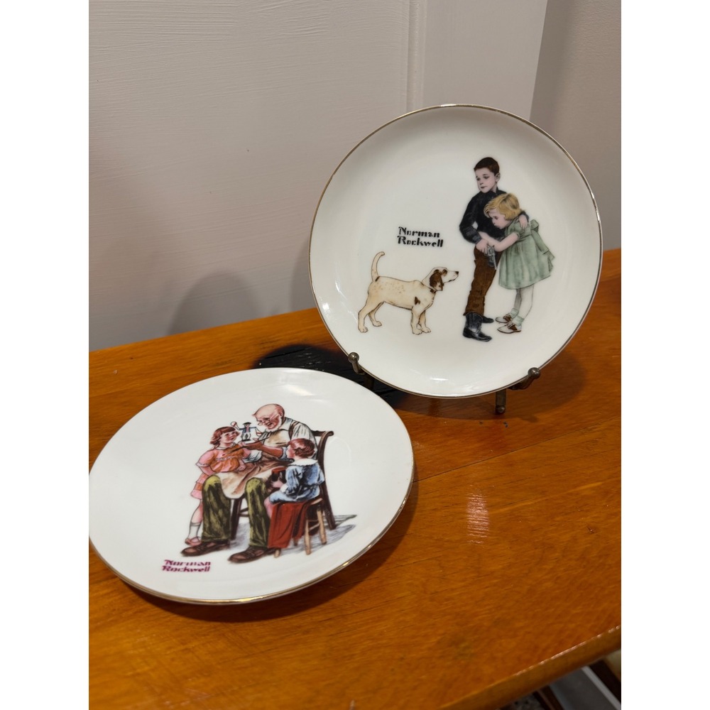 Norman Rockwell Collector Plates Set of 2 The Toymaker & The Runaway 6.5" Japan